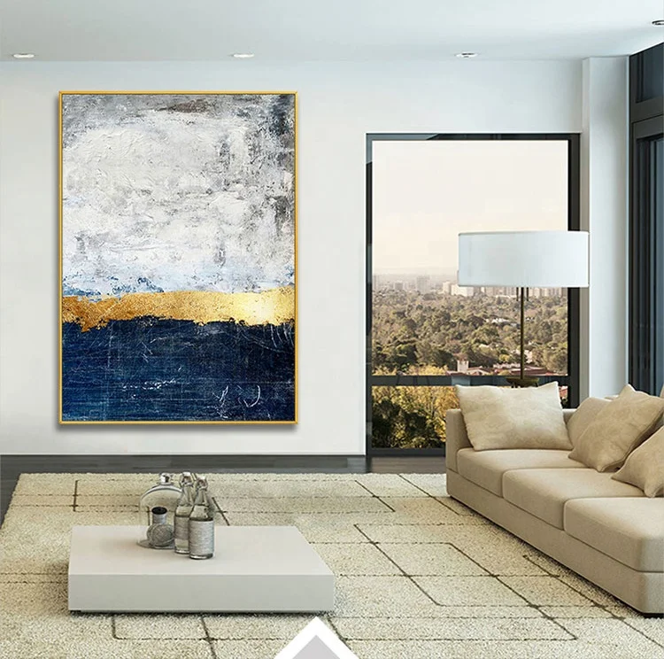 
Abstract gold blue art canvas painting acrylic paintings on canvas white large painting wall pictures wall art home decor 