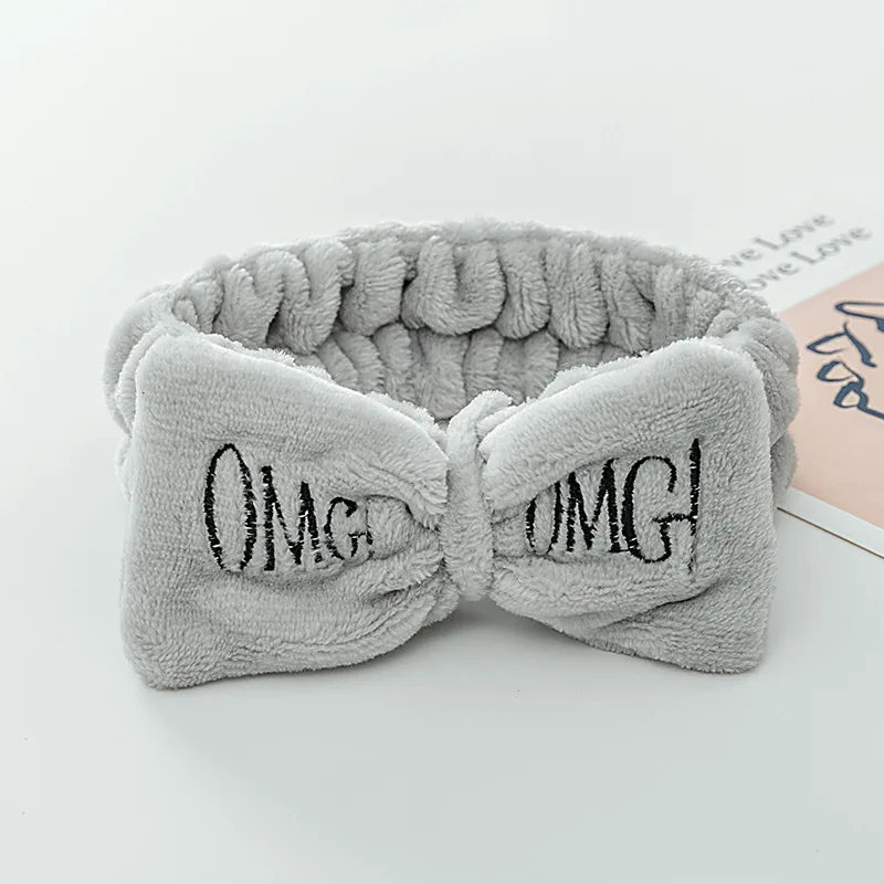 Winter Warm Coral Fleece Big Bow Head Band OMG Letters Designer Woman Face Wash Spa Makeup Headband