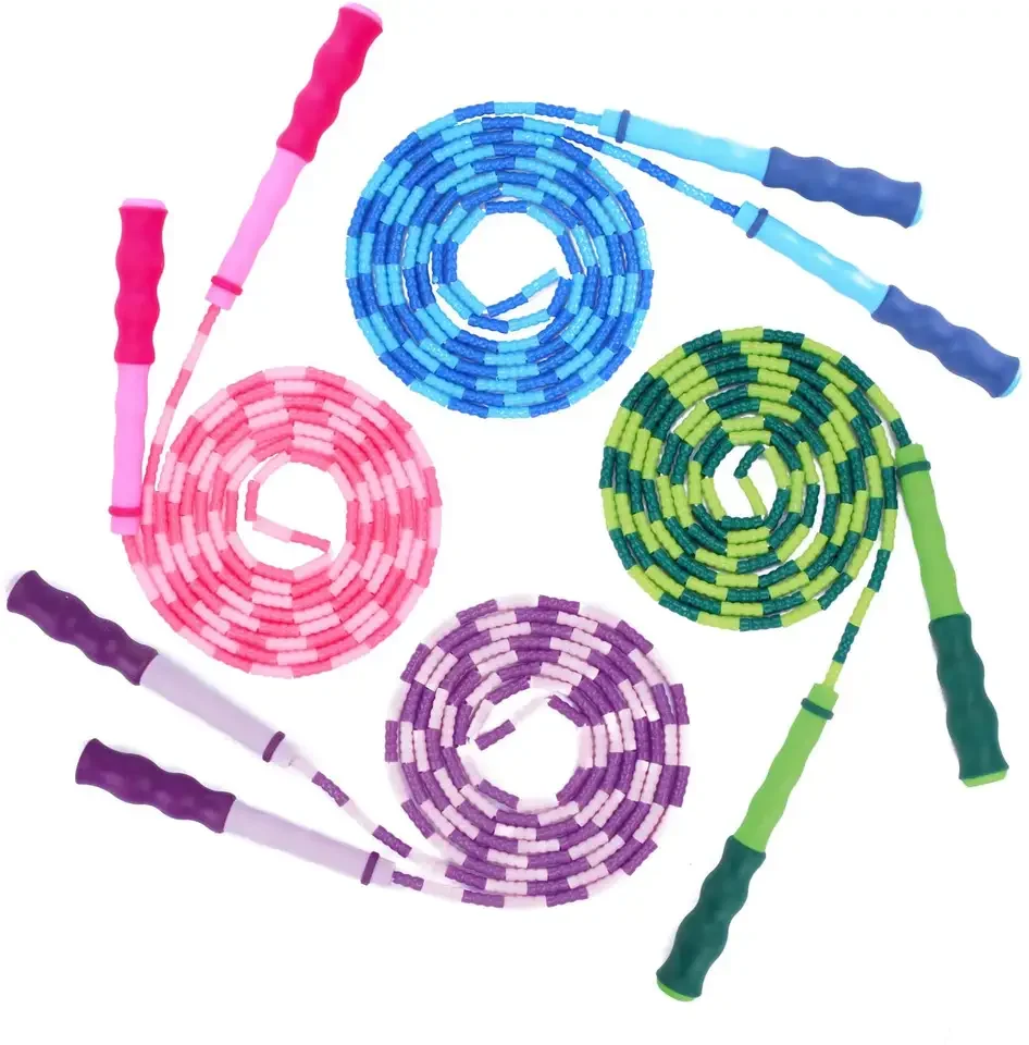 Slubby Soft Bead Skipping Rope Segmented Hard Beaded Jump Rope For Kids