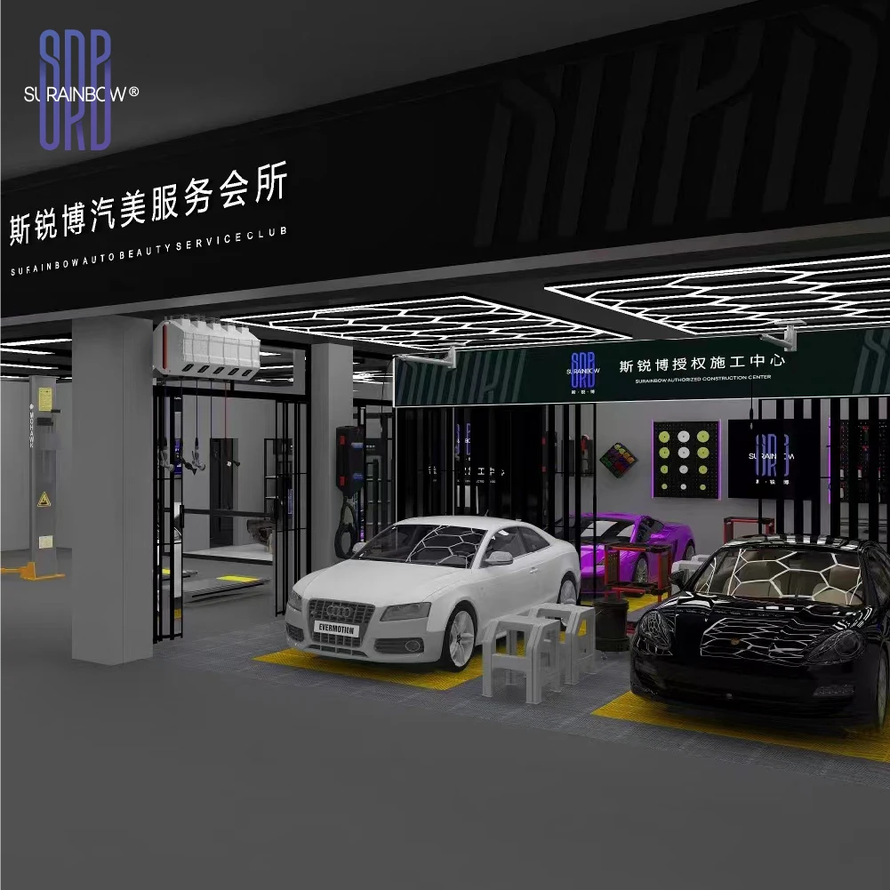 Custom Design Led Hexagonal Studio Clothing Store Whole Store Output Plan For Car Beauty Car Care Shop