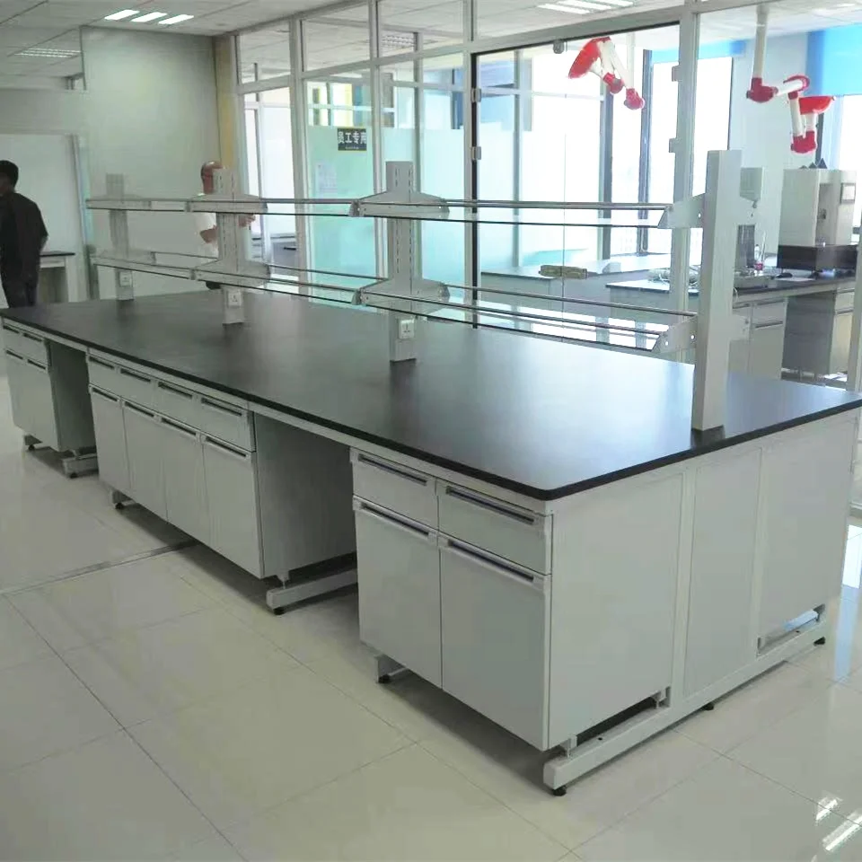Laboratory Steel Wood Island/Center Table chemical resistance and heat resistance Melamine particle board table
