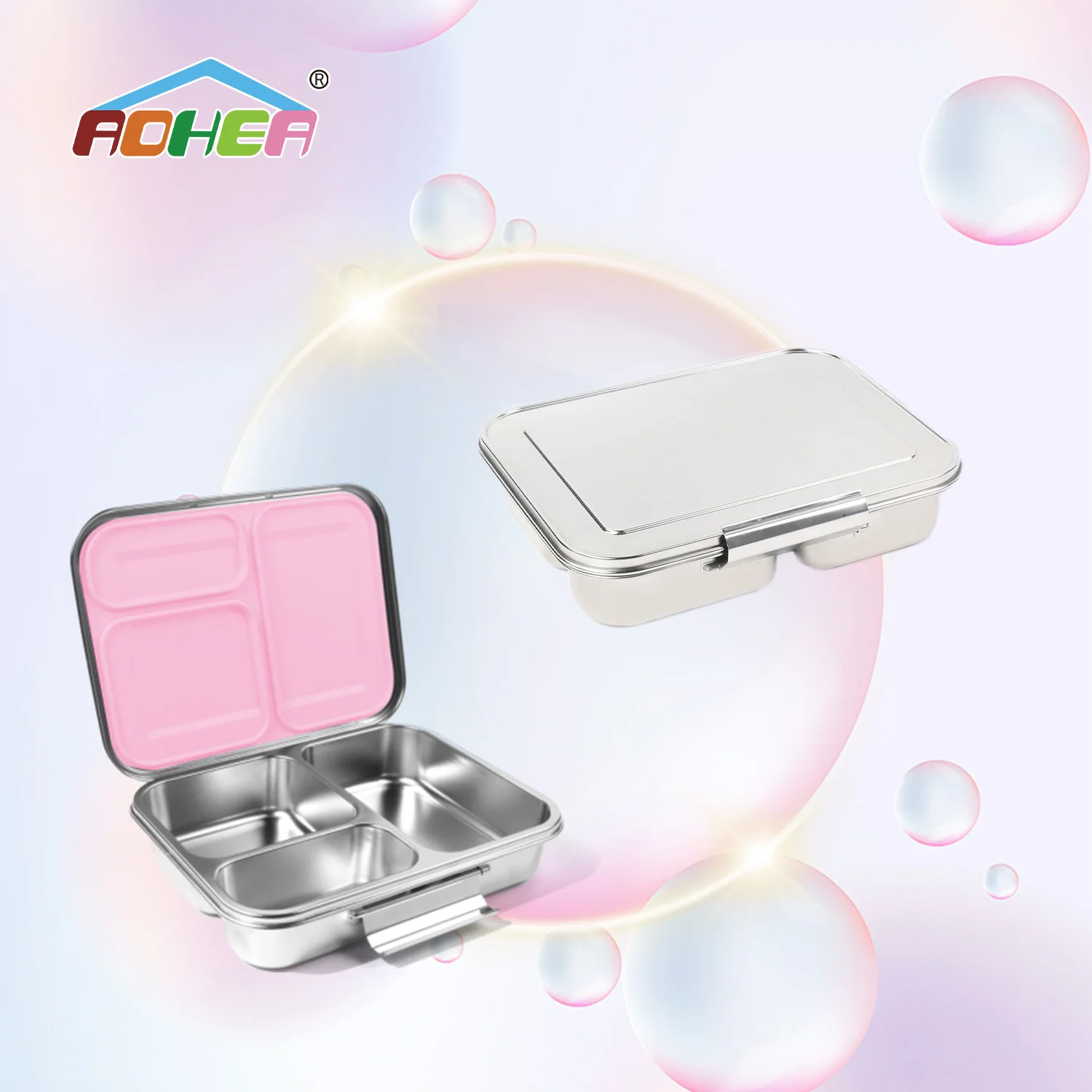 Aohea high quality metal personalised 3 compartment 304 316 stainless steel lunch box for kids