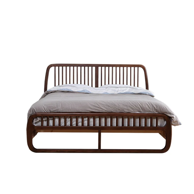 Nordic Solid Wood Bed 1.8 m  White Wax Wood Wedding /Simple Personality Creative Bed Double Bed