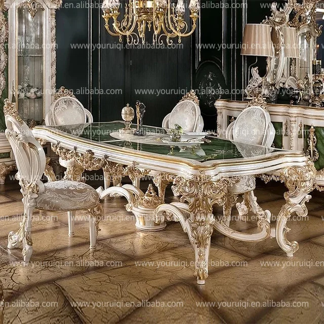 Custom Italian dining table and chair set villa restaurant solid wood long dining table