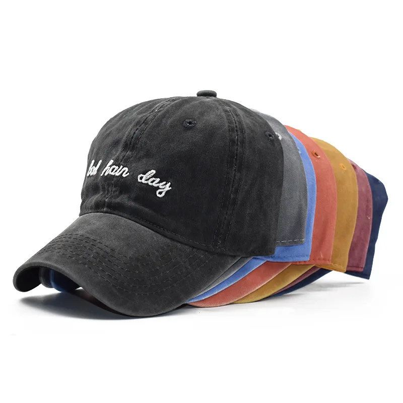 Hot sell fast delivery RTS acid washed vintage cotton baseball cap hat embroidered bad hair day dad hat