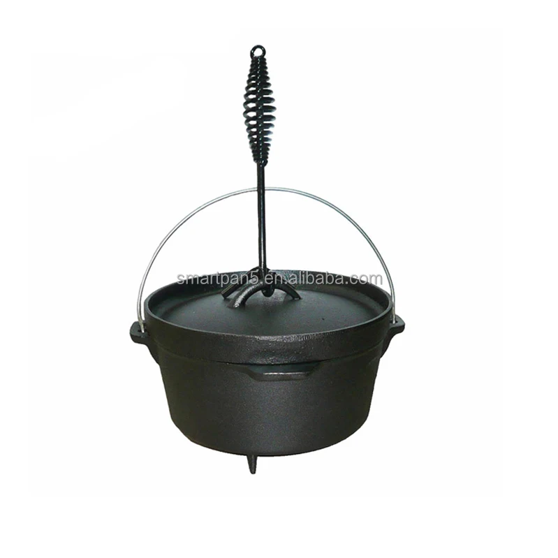 Camping Dual Handles Dutch Oven with lid Pre seasoned cast iron pot for Grill and barbecue iron cast pan of kitchen or outdoor