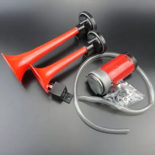 110db Polished Red Dual Trumpet Air Horn Compressor Relay Kit