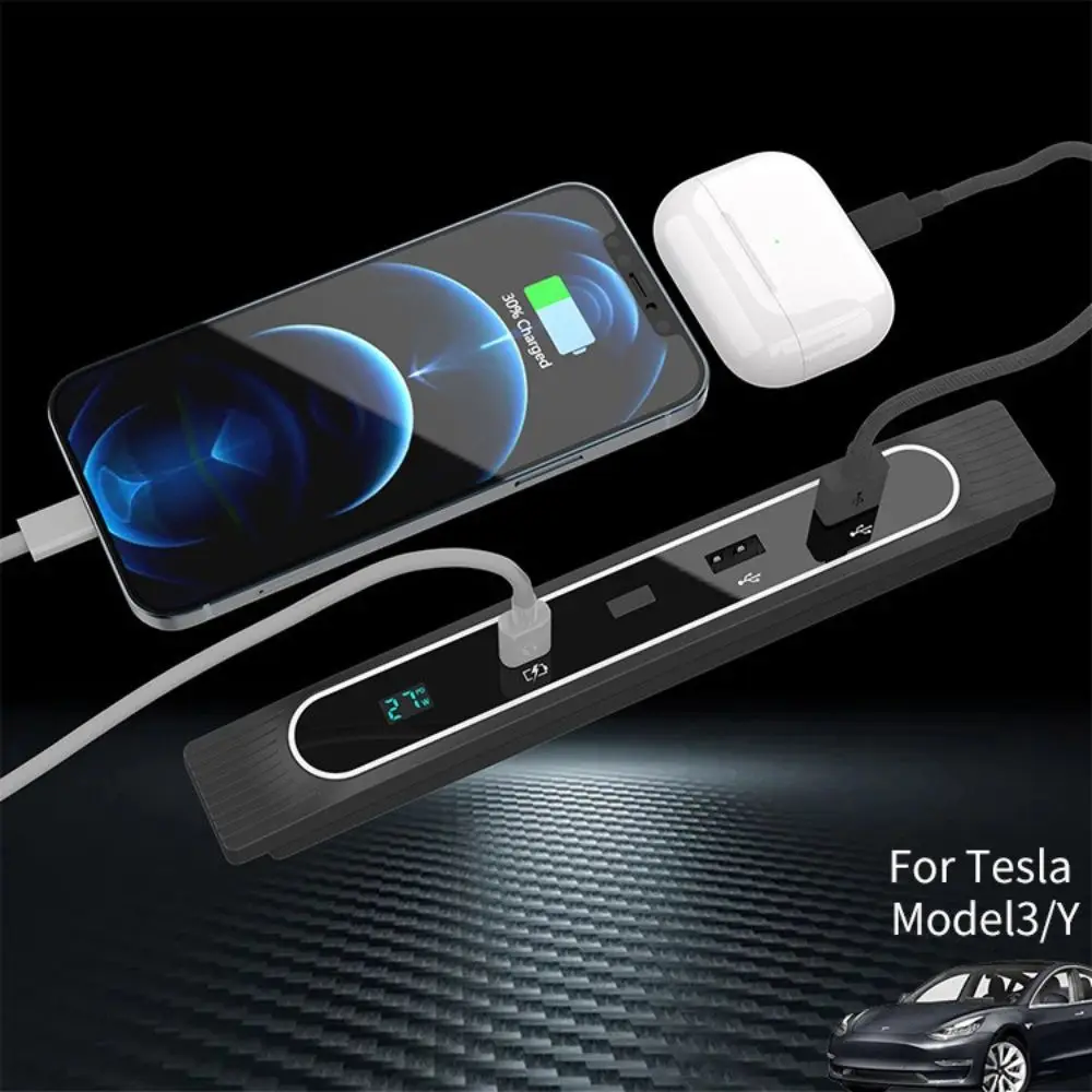WZAUTO Hot Sale With Display Colorful Atmosphere Lights Fast Charging Central Control Expansion Dock USB Hub For Tesla Model 3/Y