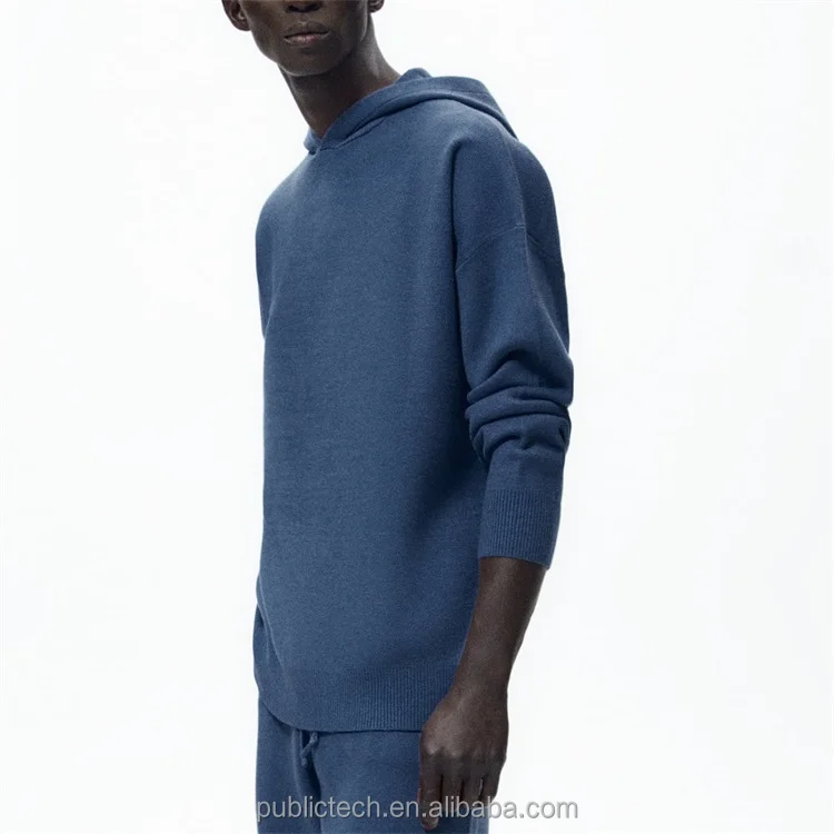 Custom 53% viscose 27% polyester 20% nylon street style fashion casual knit hoodie for men
