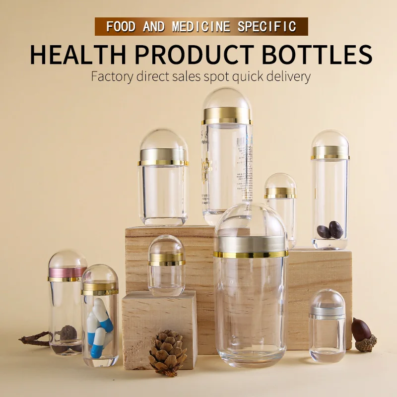 5 8 10 15 25 35 60 100 cc PS transparent capsule packaging plastic medicine bottle pill bottle with colorful cap