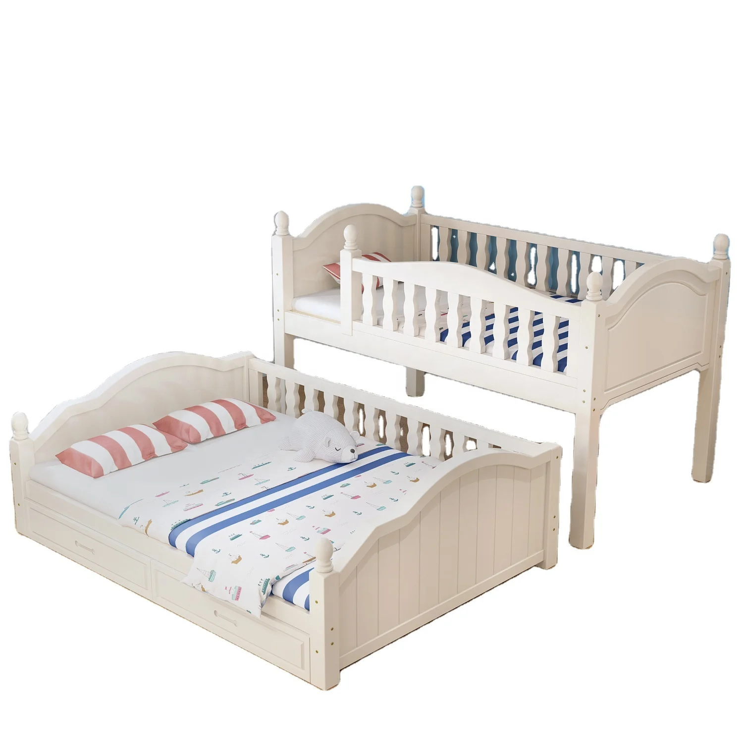 
Mediterranean style factory sale children beds wood child bunk beds with crib under 