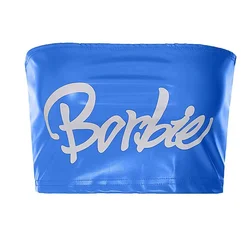 Vintage Sexy Club Leather t shirts Chest Wrap Vest Women Clothes 2023Spring Summer Streetwear Letter Print Pu Leather Tube Tops