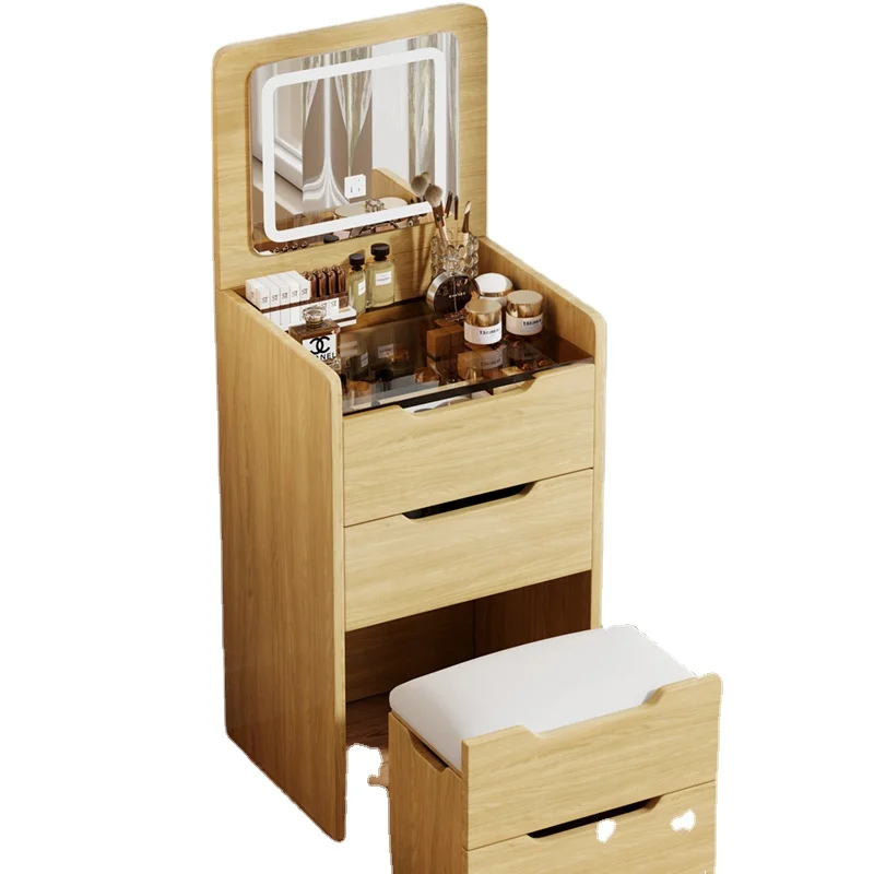 Wooden Dressing table modern simple multi-functional flip top super LED mirror storage cabinet makeup table