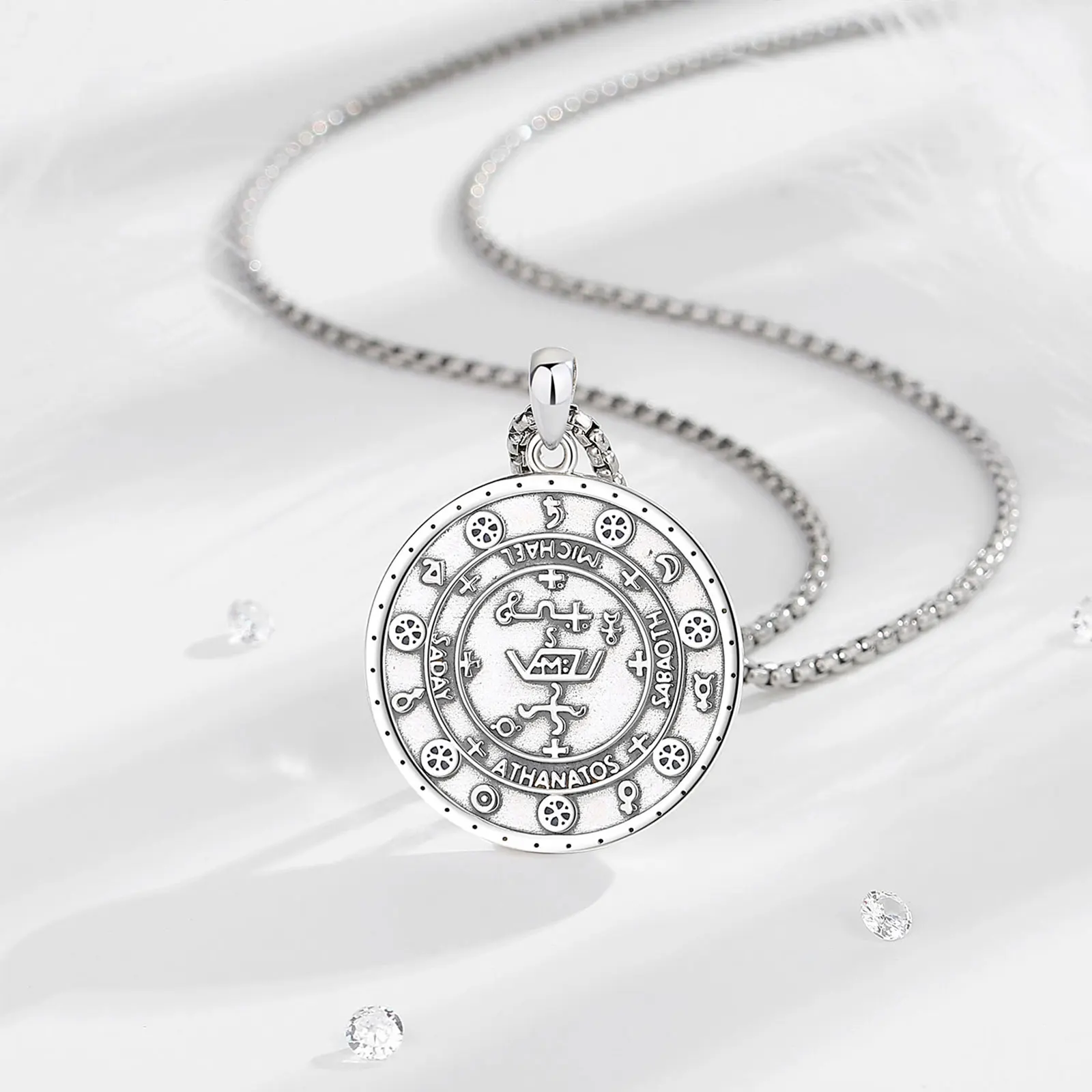 925 Sterling Silver Seal Talisman Protection Amulet Medal Jewelry  Medallion Geometry Seals of Archangel Angel Necklaces