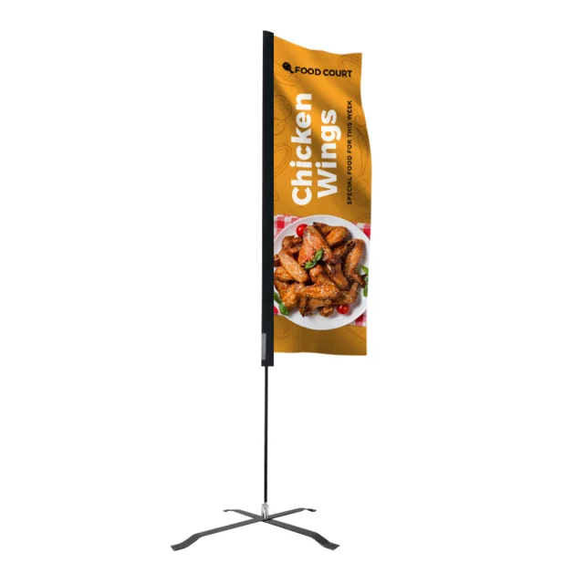 Custom Large Giant Flag FOOD COURT Promotes CHICKEN WINGS with Appetizing Photo Advertising for Feather Flag