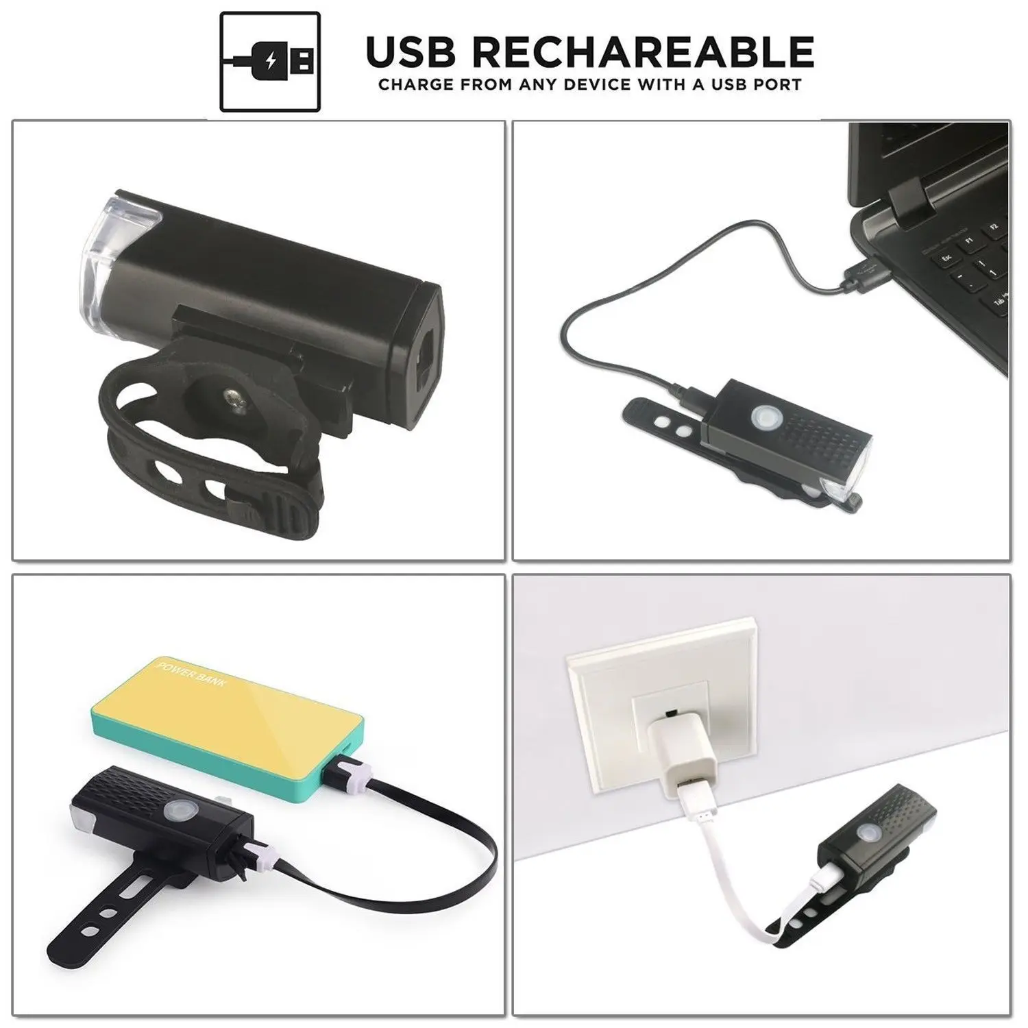 800mAh Bicycle Front Light USB Rechargeable Headlight With Horn 300 Lumen LED Road Bike Lamp Cycle FlashLight