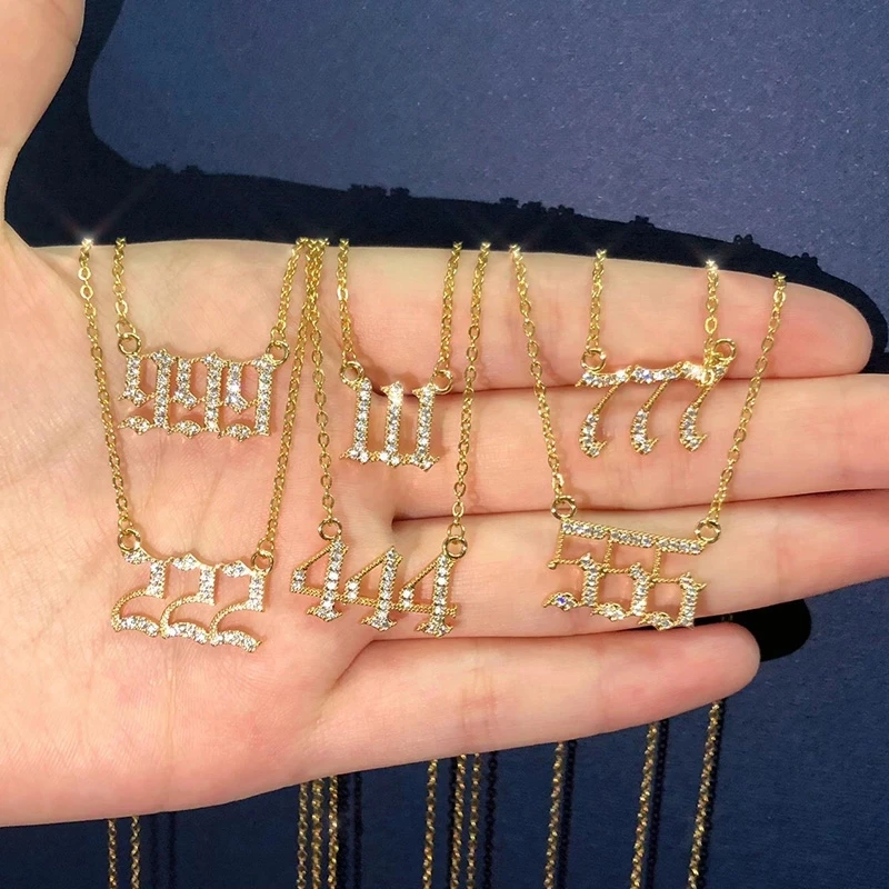 Модное ювелирное ожерелье позолоченное из нержавеющей стали с номером ангела микро-ПАВЕ циркониевое подвеской в виде цифры для женщин