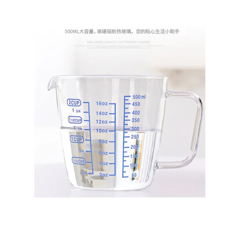 Comi Kitchen Reusable Graduated Scale Borosilicate Measuring Cup Beaker with Handle