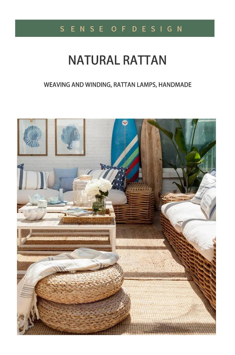 wholesale factory Customized Nordic Vintage Hand woven Natural Rattan floor lamp home interior Indoor Decoration