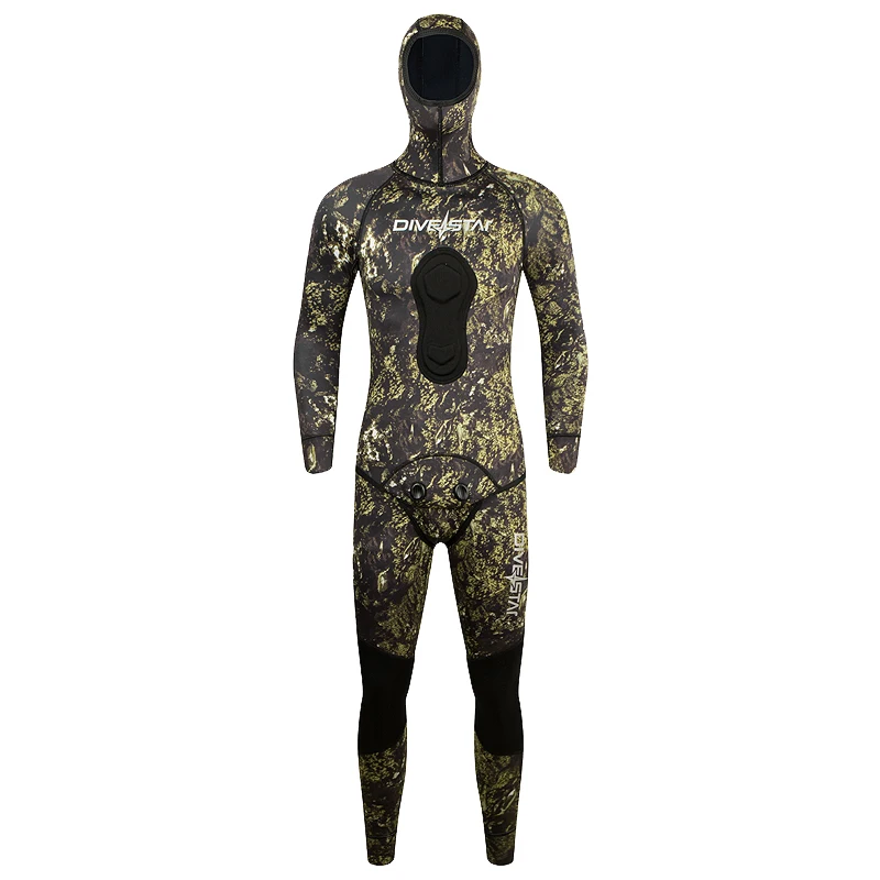 DIVESTAR Spearfishing Wetsuit 1.5mm Camouflage Underwater Spearfishing Suit Flat Lock Stitching Lining Nylon Hunting Fishing