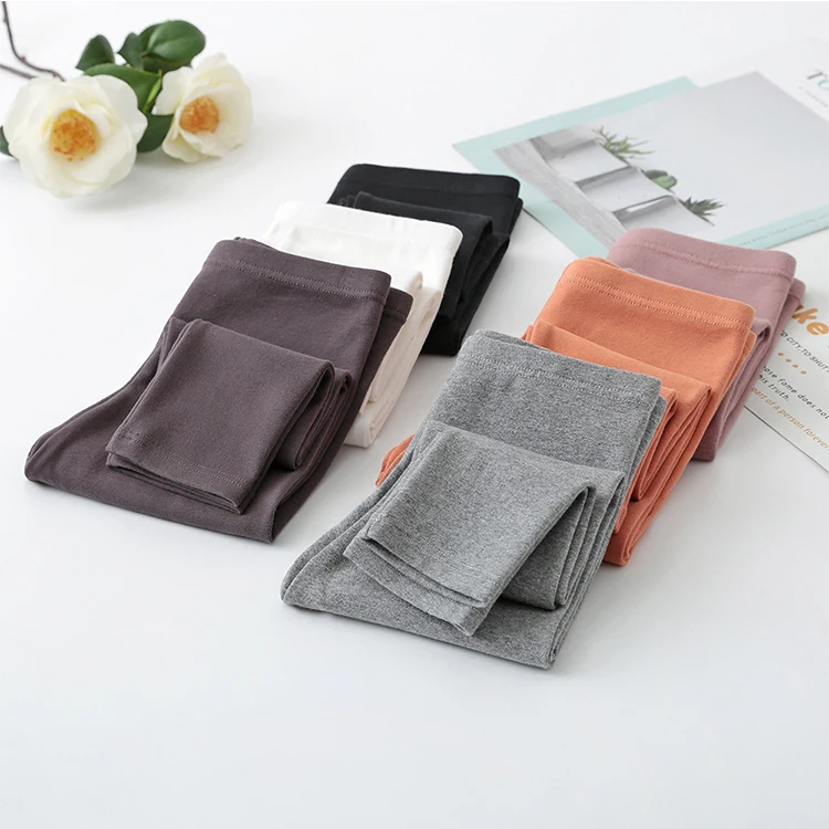 Built-In Elastic 3-Pack 95% Cotton 5% Spandex Plain Girls Leggings Ankle Full Custom Pants Solid Color Cartoon Girl Leggings