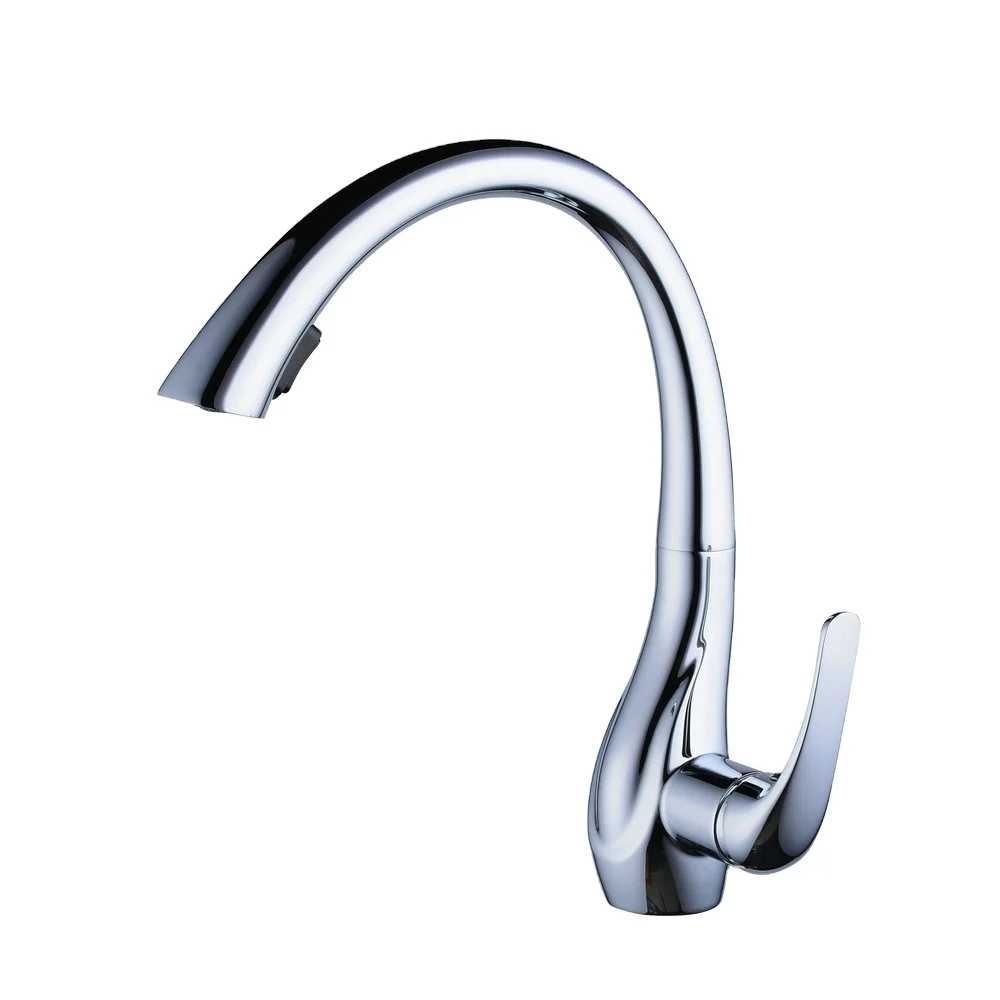 Beelee BL1749C Luxury Polished Chrome Swan Pullout Kitchen Faucet Tap with Pull Down Sprayer