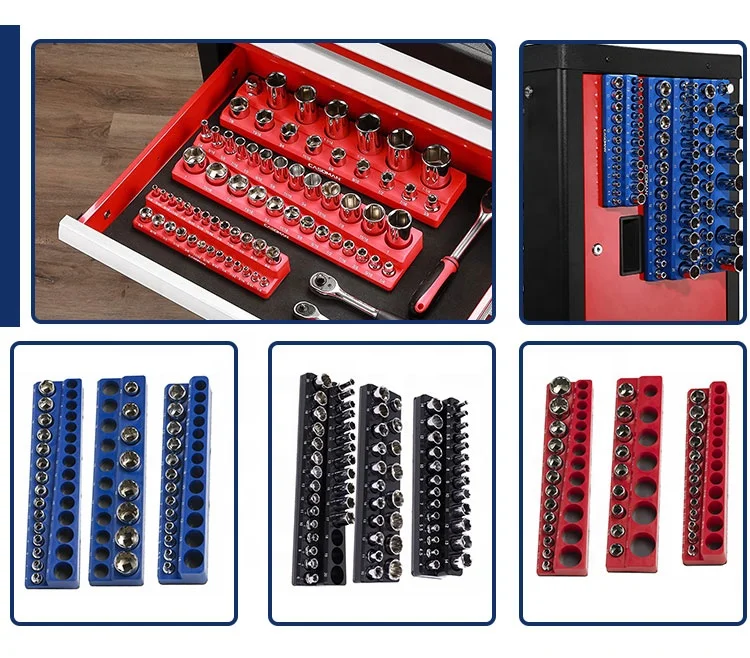 1/4 3/8 1/2inch SAE and Metric Multi-Drive Magnetic Socket Tool Tray Organizer with Double Rows
