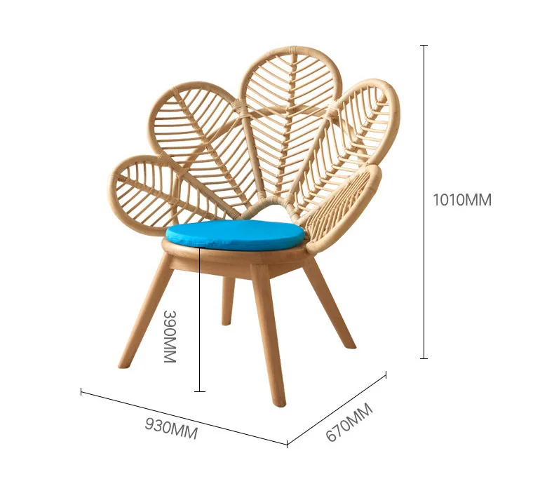 Summer Innovative Indoor Handcraft Natural Rattan Flower Petal Peacock Chair With Cushion
