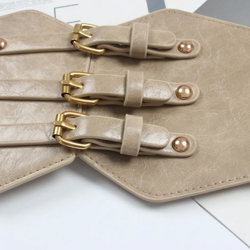 Three-raw Metal Needle Buckle Glossy Leather 14CM Wide High-waist Girdle Belt Dress Elasticity