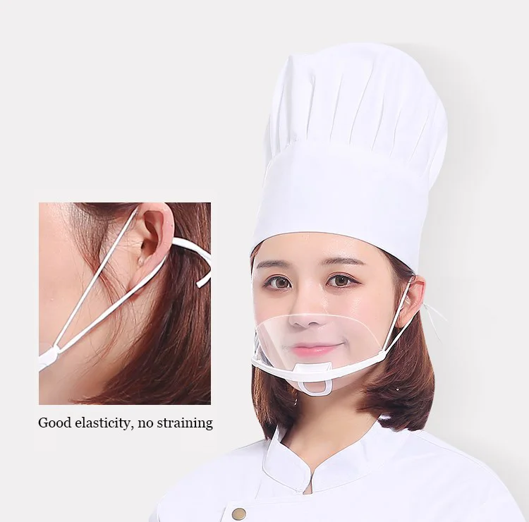 Hot selling custom PET reusable anti-saliva fog food hygiene plastic transparent face mask with shield Transparent mask