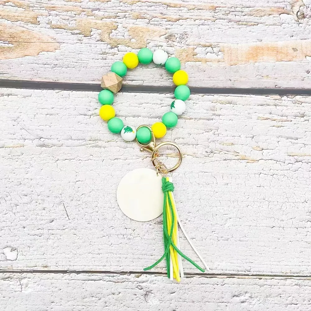 Rainbow Luxury Colorful Deer Silicone Circle Bracelet Wrist Blank Wood Keychain  for Women Christmas Gifts