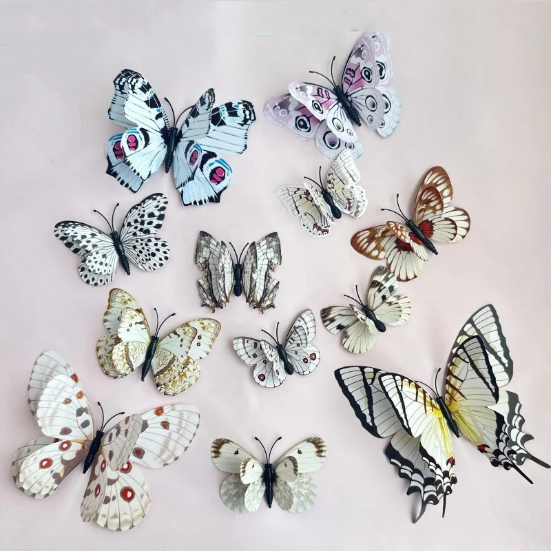 12pcs PVC artificial 3D butterfly set cake topper for cake decoration home decoration