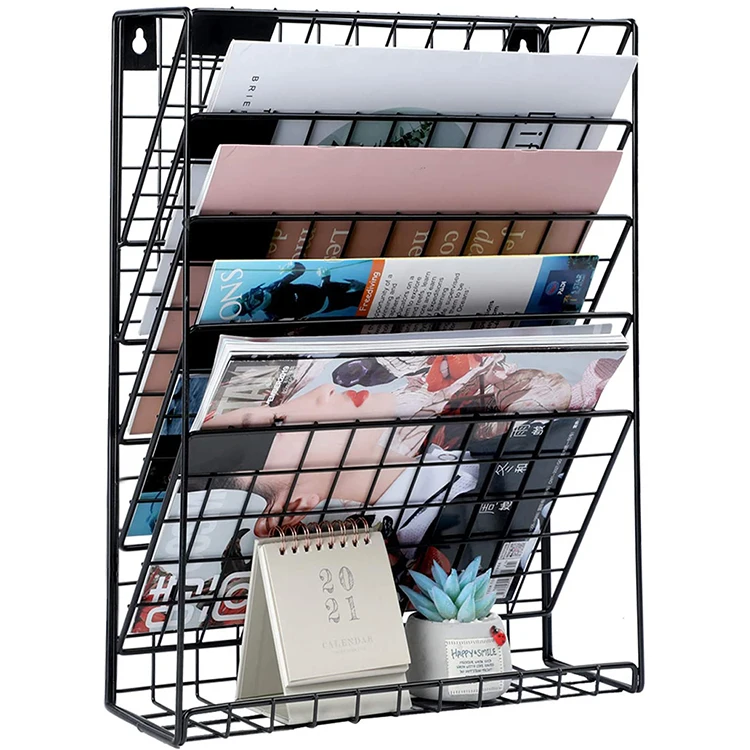 Hanging File Organizer Holder 5 Tier Vertical Wall Hanging File Magazine Holder Organizer for Home Office with Flat