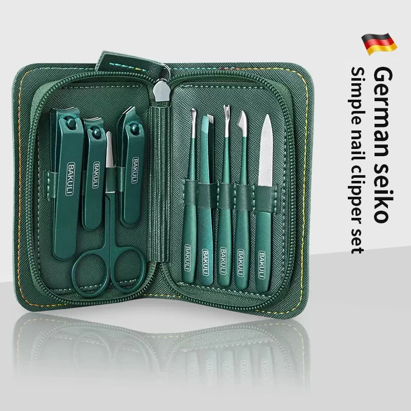 Nail Cutter Manicure Set 9 PCS Trimming Care Kit Label High Quality Stainless Steel Bevel Nail Clipper Tools With Leather Case
