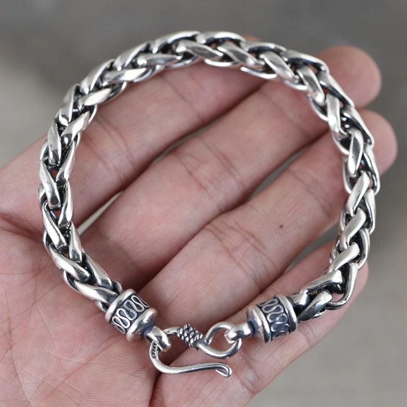 Wholesale 100% S925 Sterling Silver retro hip hop whip chain s hook jewelry Bracelet 19cm20cm21cm for men and women