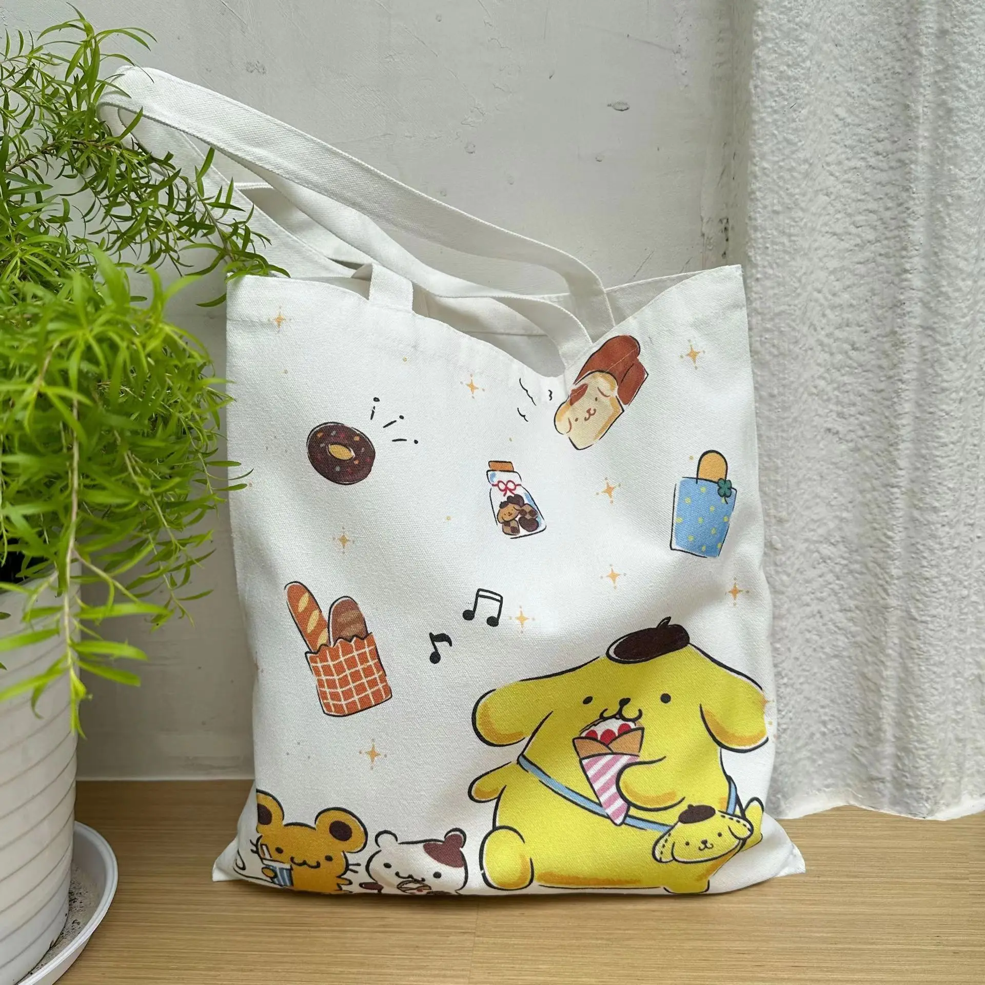 stock Kawaii Student Tutorial Bag Cute Cartoon Anime Kuromi Melody Kitty Shopping Bags Canvas Sanrioes Shoulder Bag