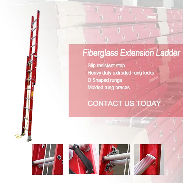 High quality  safety lightweight 24 Step 28 ft 5m 9 m slide track fiberglass extension ladder