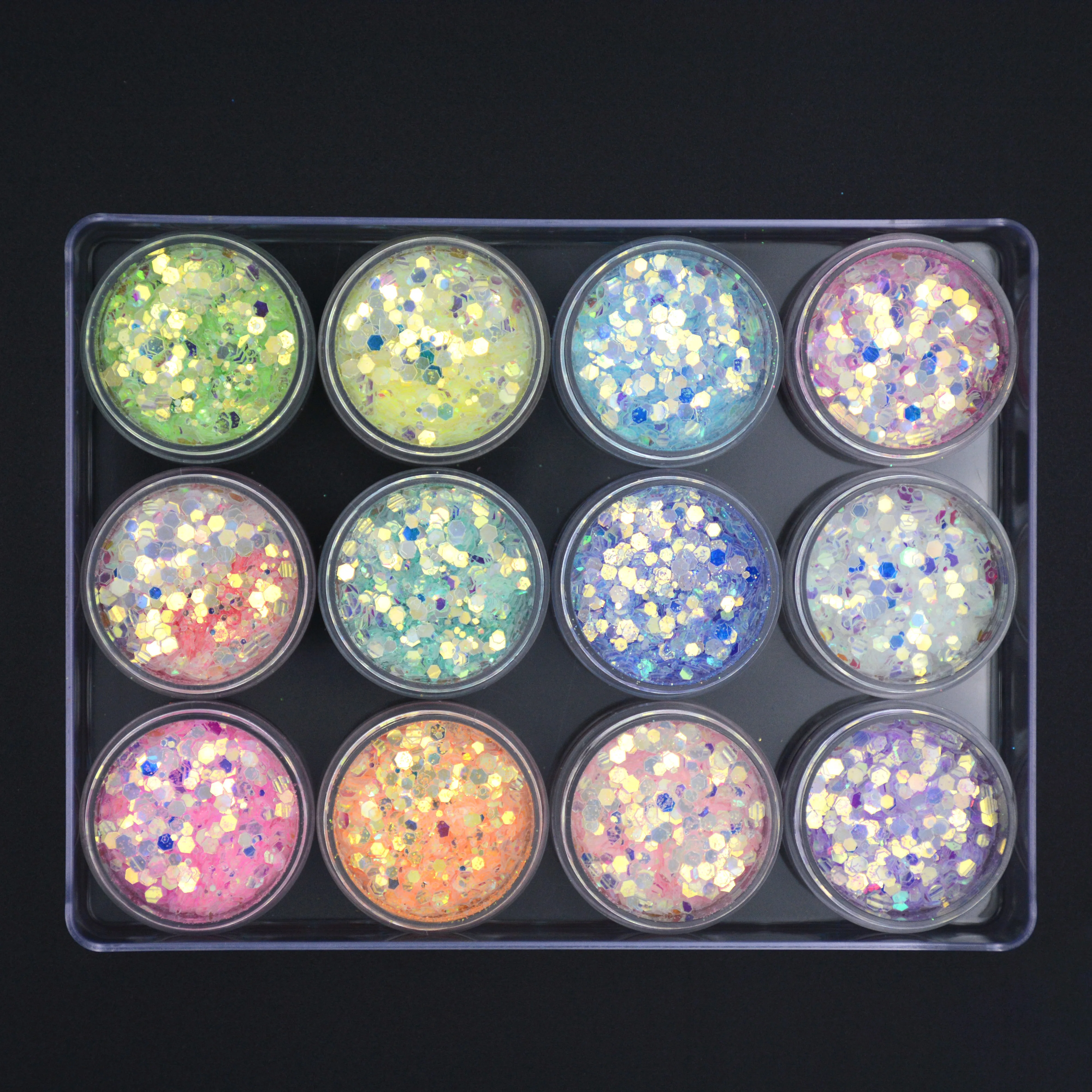 LG Series PET Rainbow Glitter Powder 8g in Jar 12 Colors in a Set For Nail Polish Craft Christmas Decoration Art