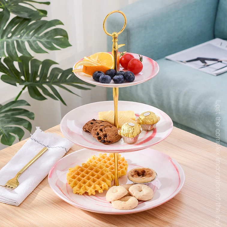 WKTP001 3 слоя мраморного цвета для свадебной столовой фарфоровые керамические Столовые тарелки наборы подставка для торта