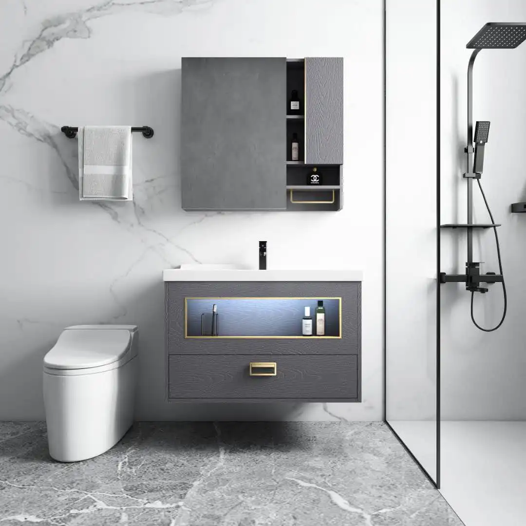 Wall cabinet Bathroom hand wash basin cabinet vanity with mirror wall mount two doors cheap vanity in wholesales