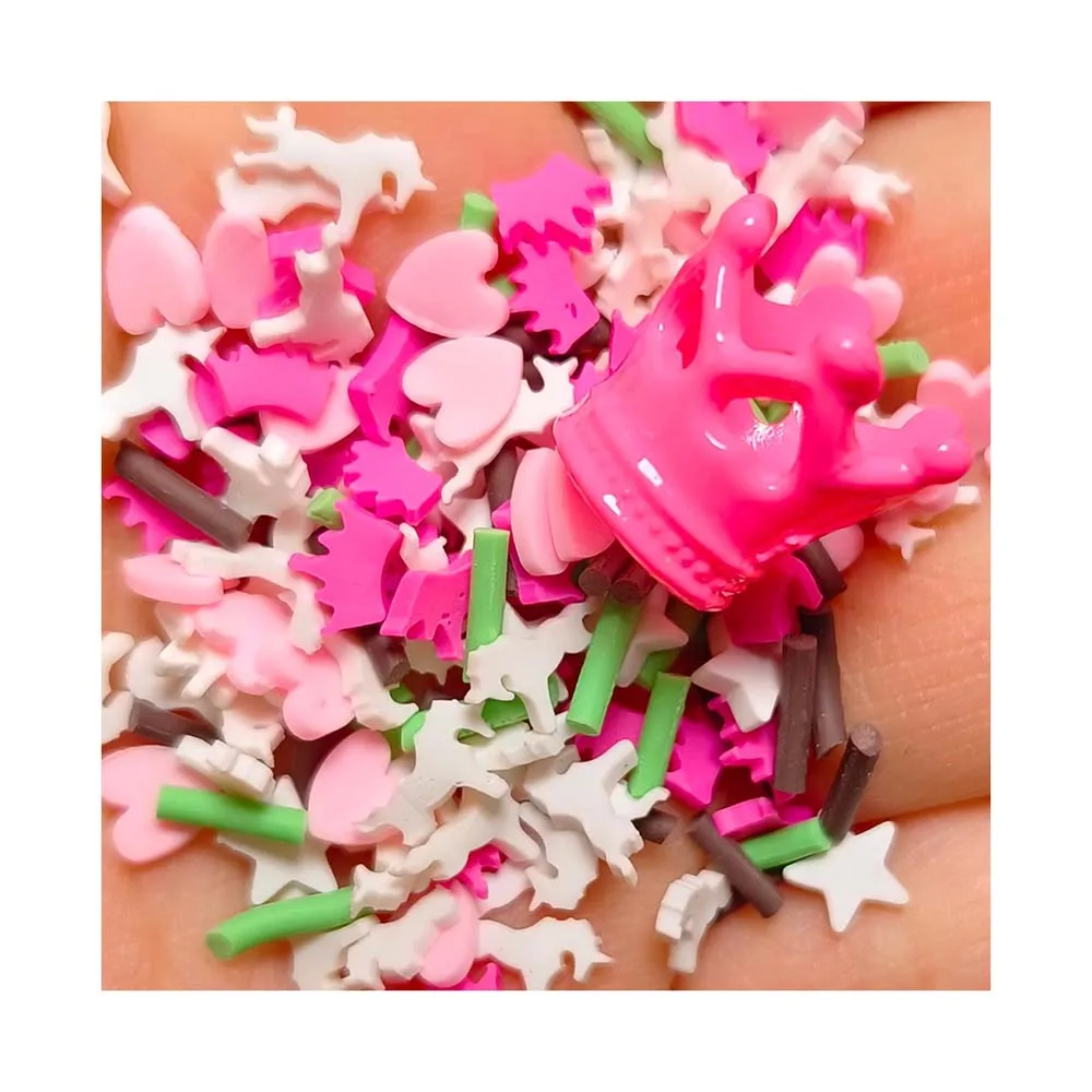 Kawaii Pink Resin Crown Charms Unicorn Heart Star Shape Polymer Clay Slices Mix Pendants for Jewelry Making DIY Crafts
