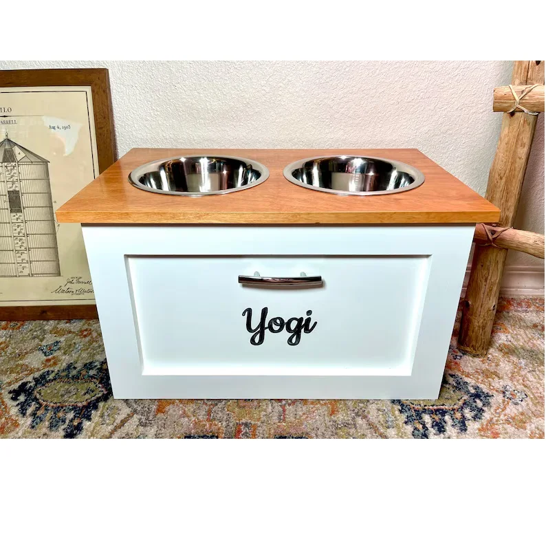 202407 New Age Pet   2 Bowl Dog Feeding Station Raised Elevated Dog Feeder Dog Feeding Station with Drawer