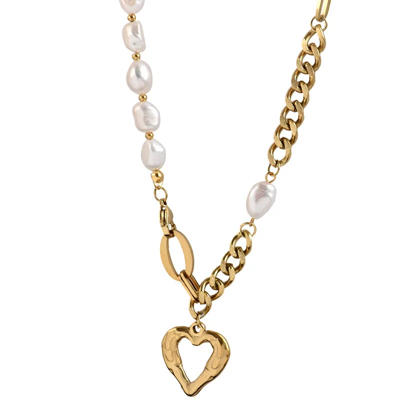 Wholesale New Non Tarnish Stainless Steel 18k Gold Plated Pearl Heart Pendant Jewelry Women Necklace