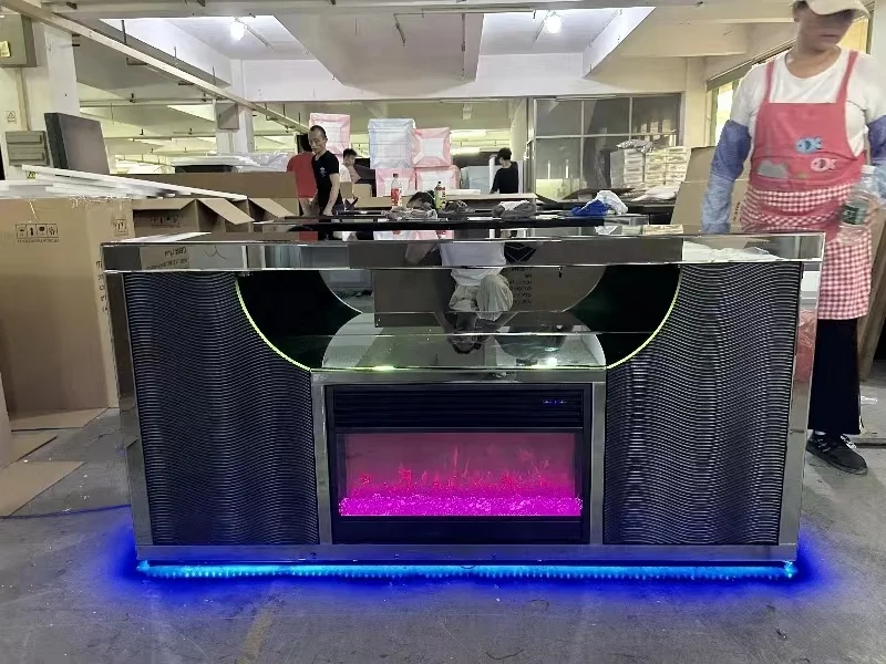 Guanding Electronic Mirrored Fireplace TV Stand with Multipl Color Flames Heater Speaker cheminee Kamin Chimney Muebles Meubles
