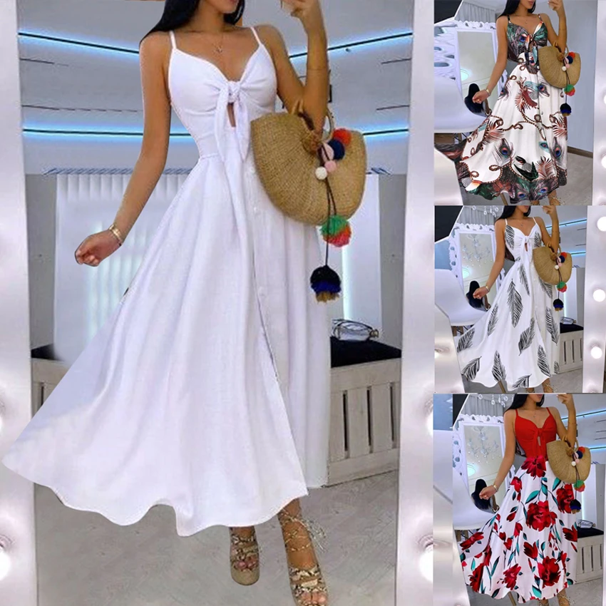 Ikebel New Fashion Floral Print Woman Summer Long Elegant Sexy Maxi Casual Party Dresses Informal Robe Casuale Ocasional Vestido