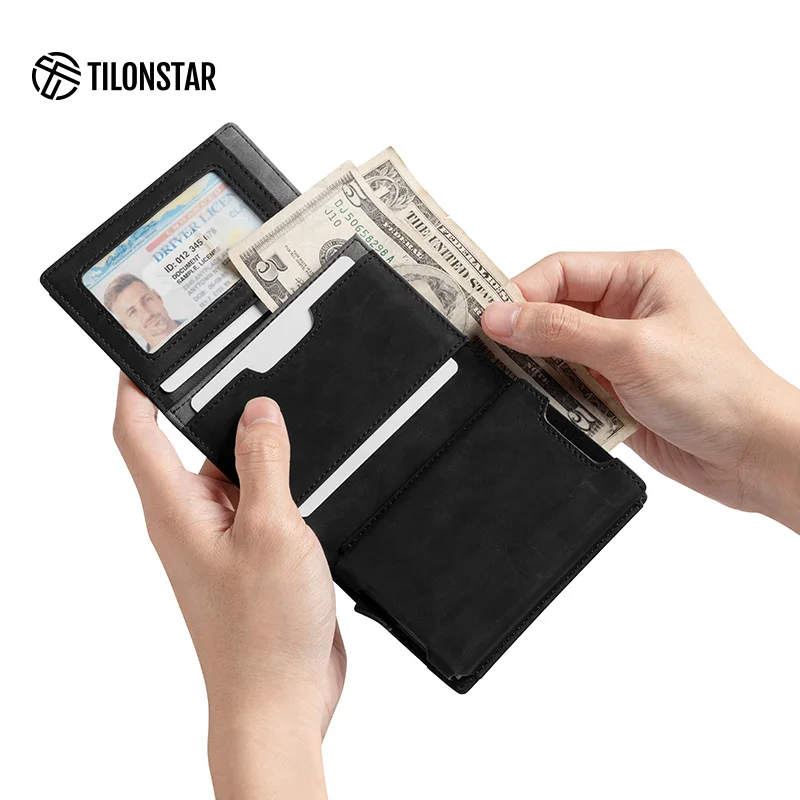 TILONSTAR TVC125 Slim Custom Smart Card Holder Pop Up Leather Men Security Credit Card Holder Wallet