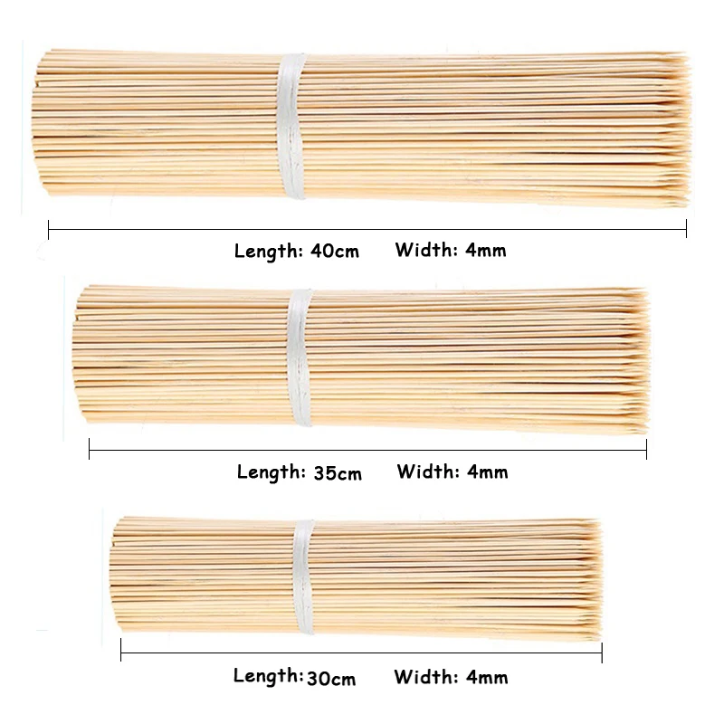 30cm 100pcs Bamboo Wooden BBQ Skewers Food Bamboo Meat Tool Barbecue Party Disposable Long Sticks Catering Grill Camping