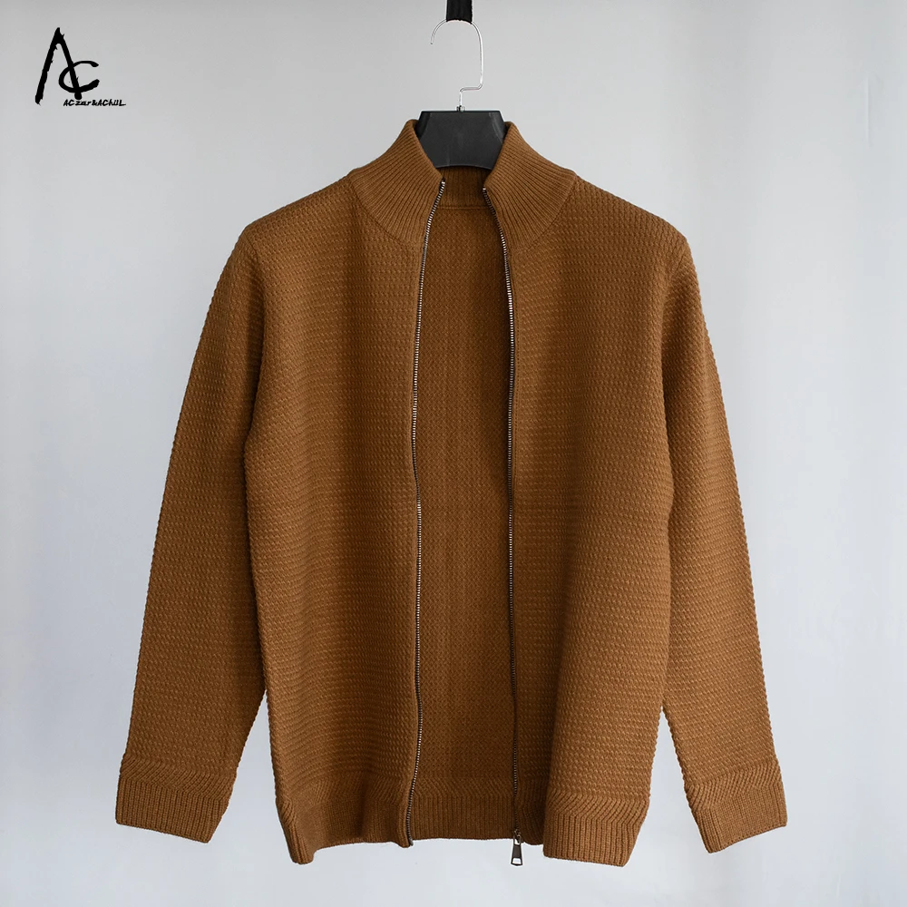  Most Fashion Mens Custom Loose Long Sleeve Zipper Cardigan Stand-up Collar Sweater For