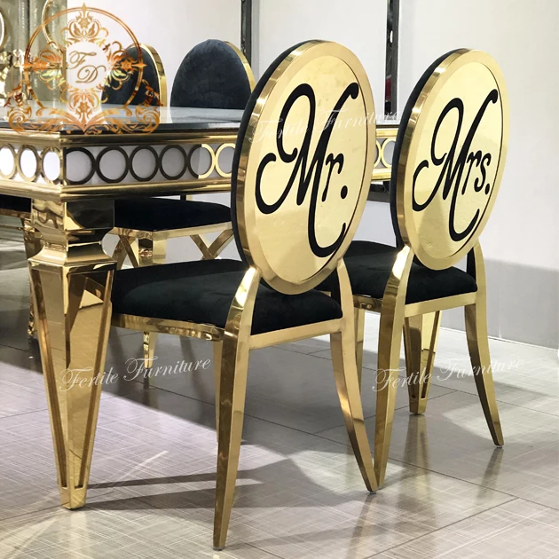 His And Hers Love Couples Dining Decor Chairs Wedding Gold  Chairs For Events Wedding Party