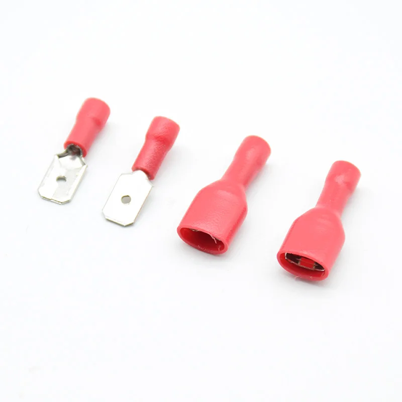 FDD 1.25-250 MDD1.25-250 6.3mm Red Female + Male Spade Insulated Electrical Crimp Terminal Connectors Wiring Cable Plug red